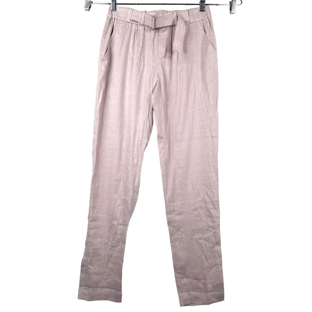Vince womens belted lienen tapered peony linen pants pink sz XS